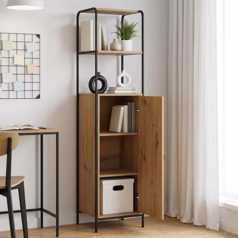 Credenza moderna vidaXL in legno e metallo color rovere, L: 40 cm, P: 33 cm, H: 161 cm
