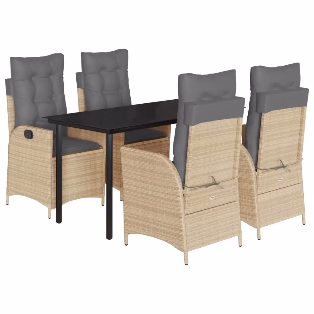 Set da Pranzo da Giardino vidaXL in Polyrattan con Cuscini Beige e Tavolo in Vetro, 5 Pezzi – 2