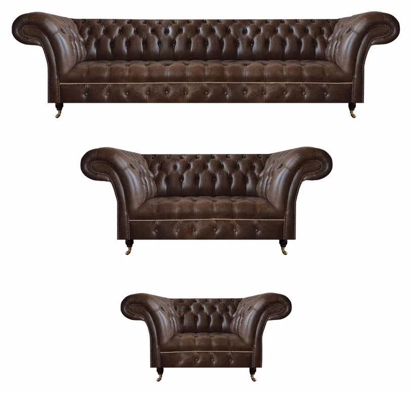 Braune Chesterfield Ledercouchen Wohnzimmer Sofagarnitur Komplettes Set