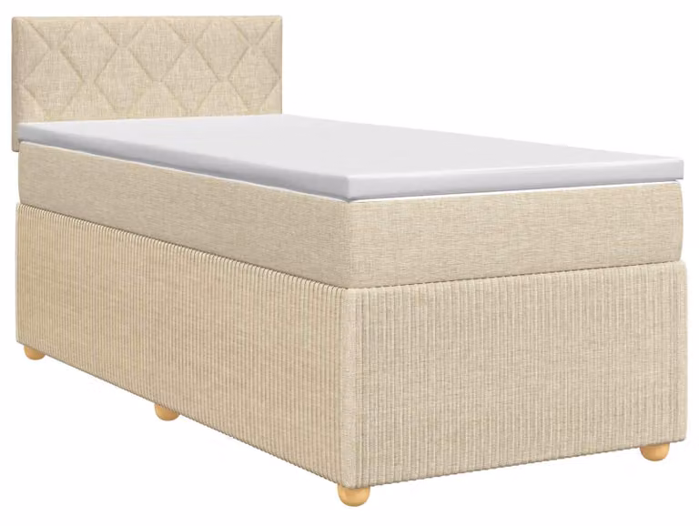 Letto a molle con materasso crema 100 x 200 cm in tessuto