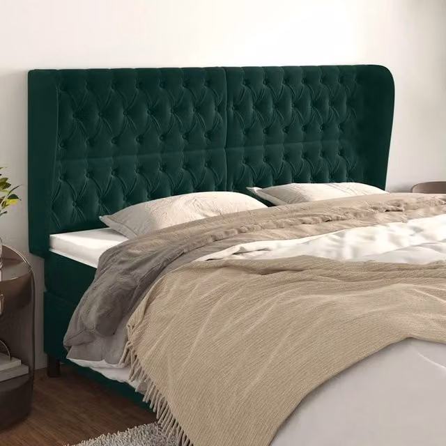 Testiera per letto vidaXL in velluto verde con struttura in legno, L: 203 cm, P: 23 cm, H: 118/128 cm – 1