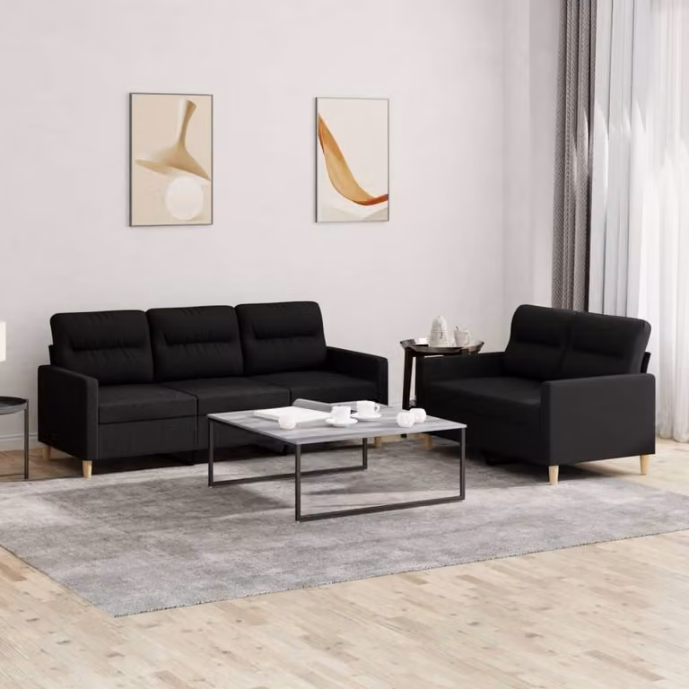 Maison Exclusive - Set divano a 2 posti con cuscini, tessuto nero