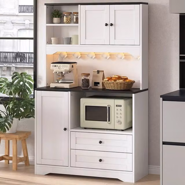 Mobile colonna da cucina con vano microonde LED regolabile tramite app prese USB MDF bianco 100 × 40 × 163 cm