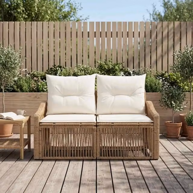 Divano da giardino a 2 posti vidaXL in polyrattan beige con cuscini inclusi e coperture rimovibili – 1
