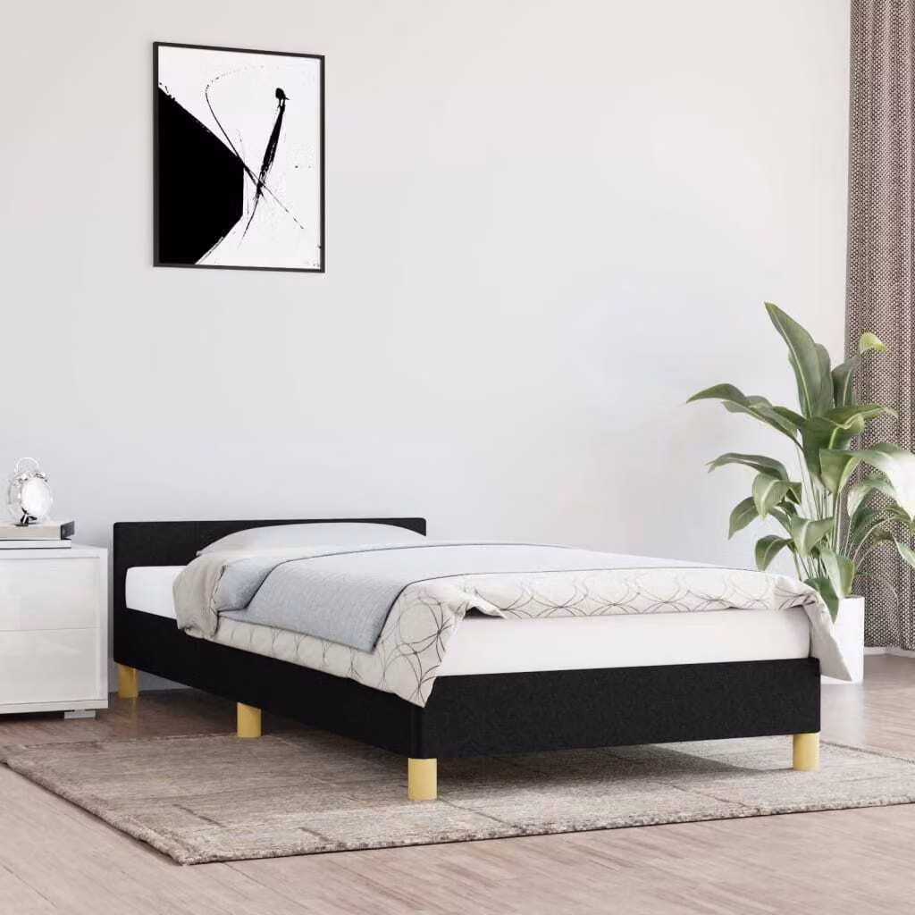 The Living Store Struttura letto con testiera nera 100x200 cm in tessuto