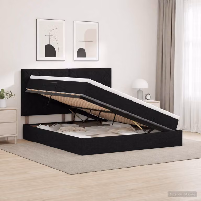Letto con contenitore e materasso vidaXL in tessuto nero L: 180 cm, P: 200 cm, H: 140 cm