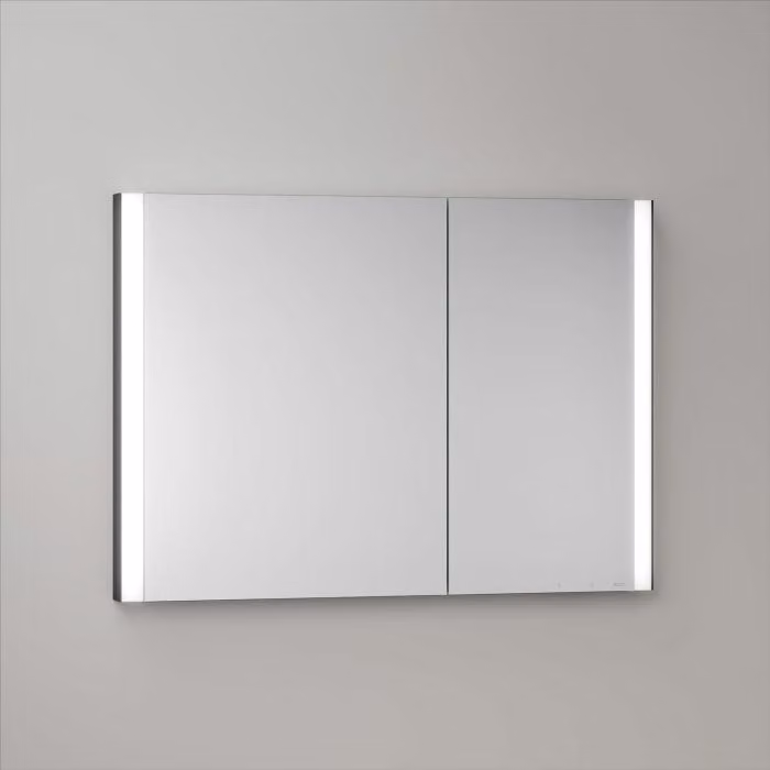 Mobile specchio a incasso LED Keuco Royal Metis, dimensioni 100 x 71 cm, 2 ante con riscaldamento a specchio, design asimmetrico