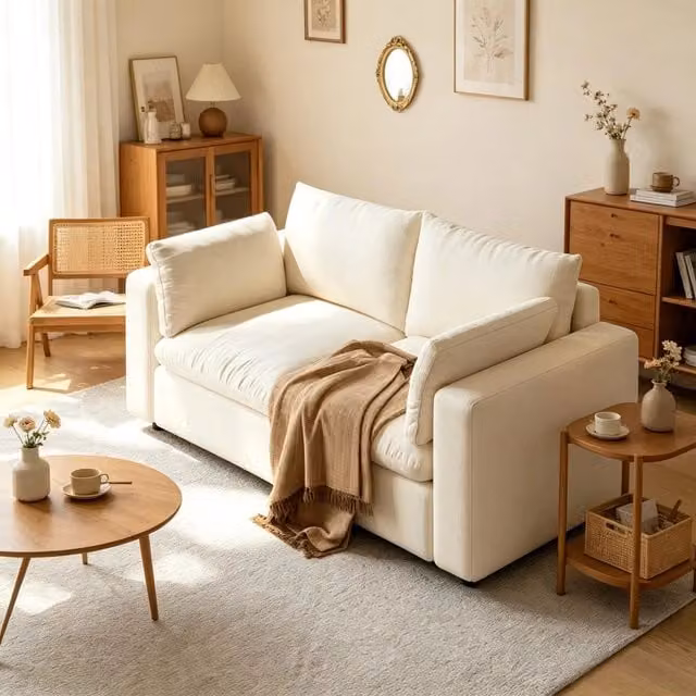 Divano modulare a L OKWISH in ciniglia bianca con rivestimento sfoderabile e lavabile, L/P/H: 180 x 91 x 83 cm – 1