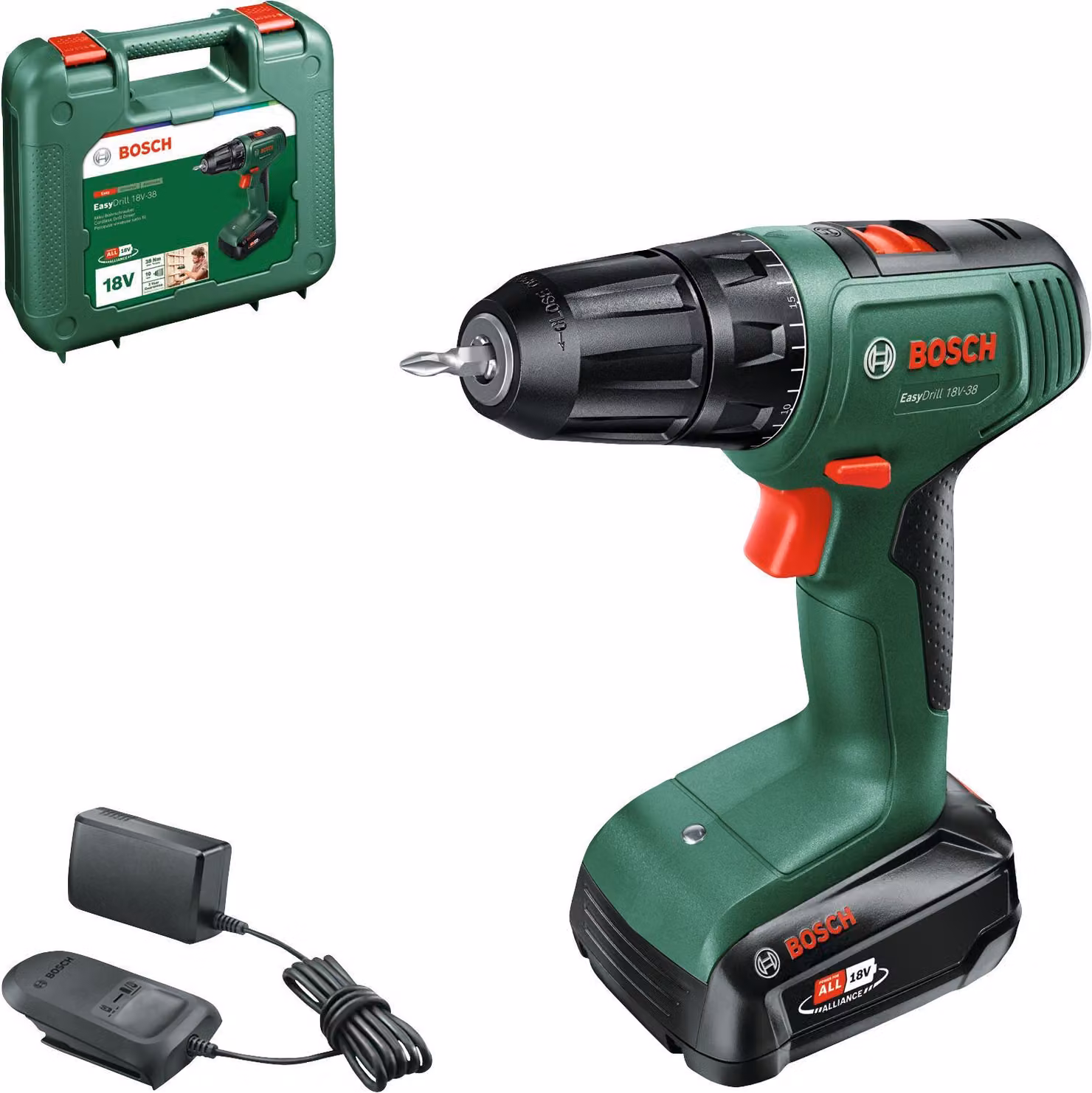 Trapano avvitatore a batteria BOSCH EASYDRILL 18V-38 18 V, 38,00 Nm, NUMERO DI BATTERIE 1, 2,00 Ah, VALIGETTA