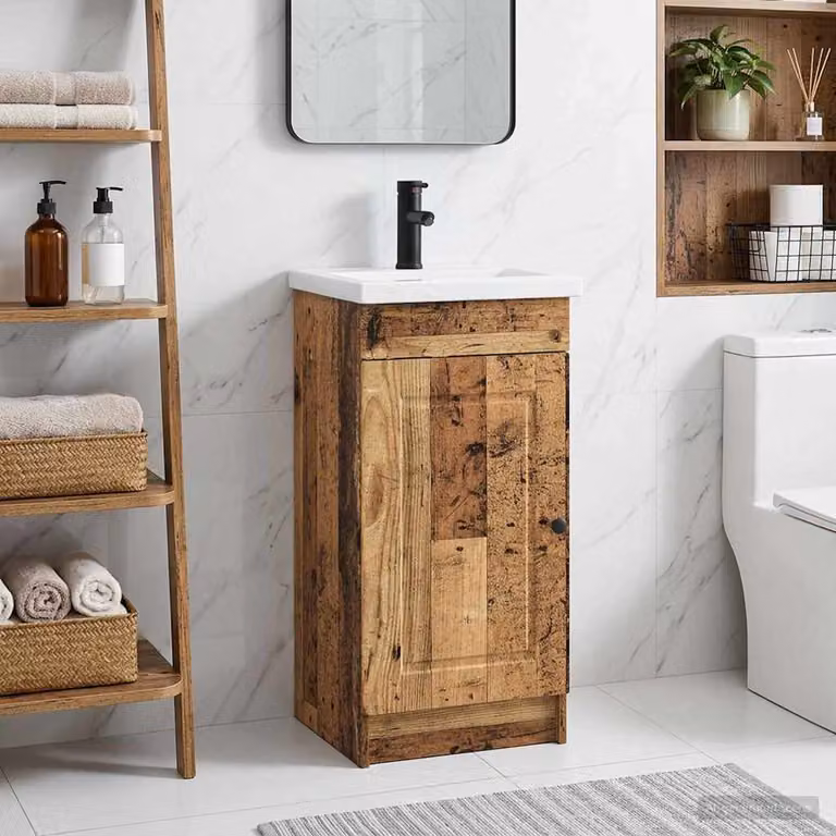 Mobile da bagno con lavabo vidaXL in legno antico marrone L: 42 cm, P: 40 cm, H: 84,5 cm