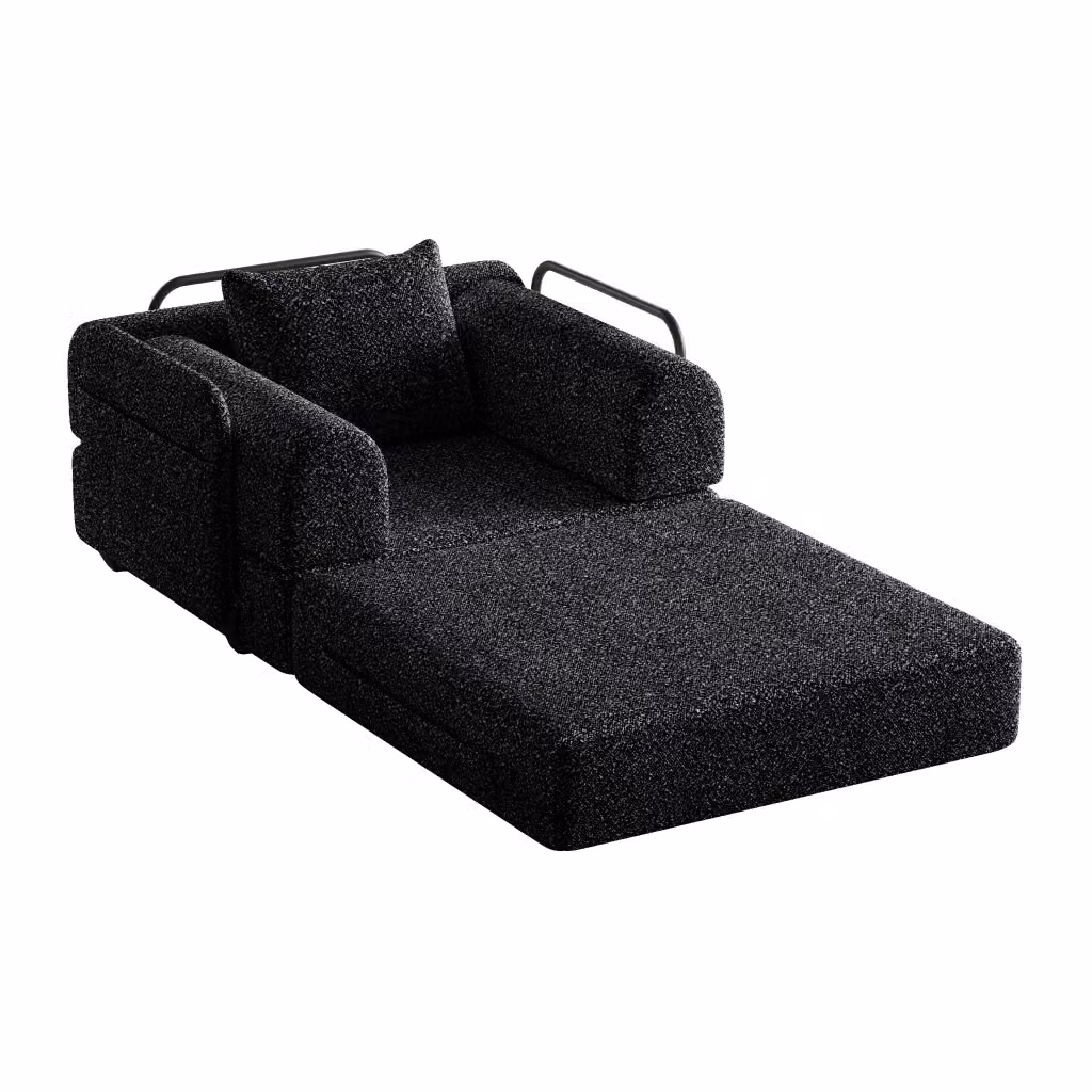 Divano letto modulare OKWISH in tessuto nero con struttura in metallo e funzione notte per il tuo soggiorno – 2