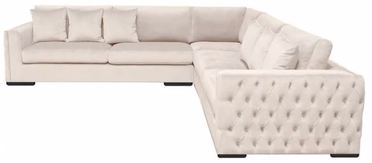 Ecksofa Beige Wohnzimmer Couch Eckgarnitur Polster Samt Möbel Design Stoff
