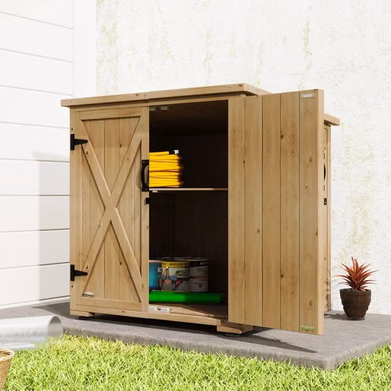 Armadio da giardino WISHDOR in legno di abete con tetto in asfalto, grigio scuro e marrone, L: 77,5 cm, P: 88 cm, H: 83/90 cm – 2