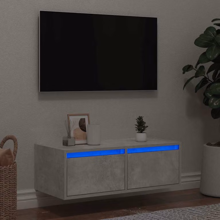 Mobile Porta TV vidaXL con Luci LED Grigio Cemento L 75 cm, P 35,5 cm, H 25 cm