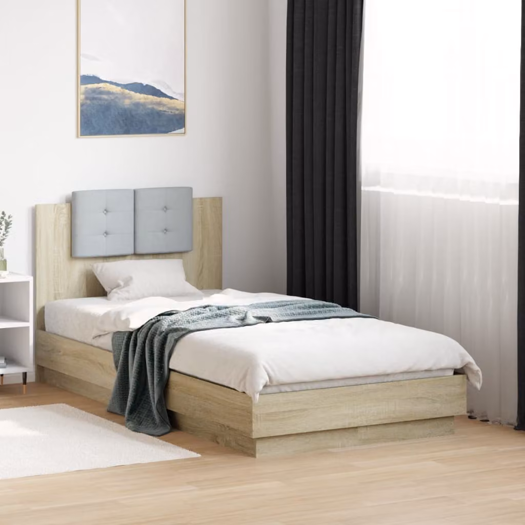 Giroletto con Testiera vidaXL in Legno Multistrato Rovere Sonoma L/P/H: 90 x 190 cm – 1