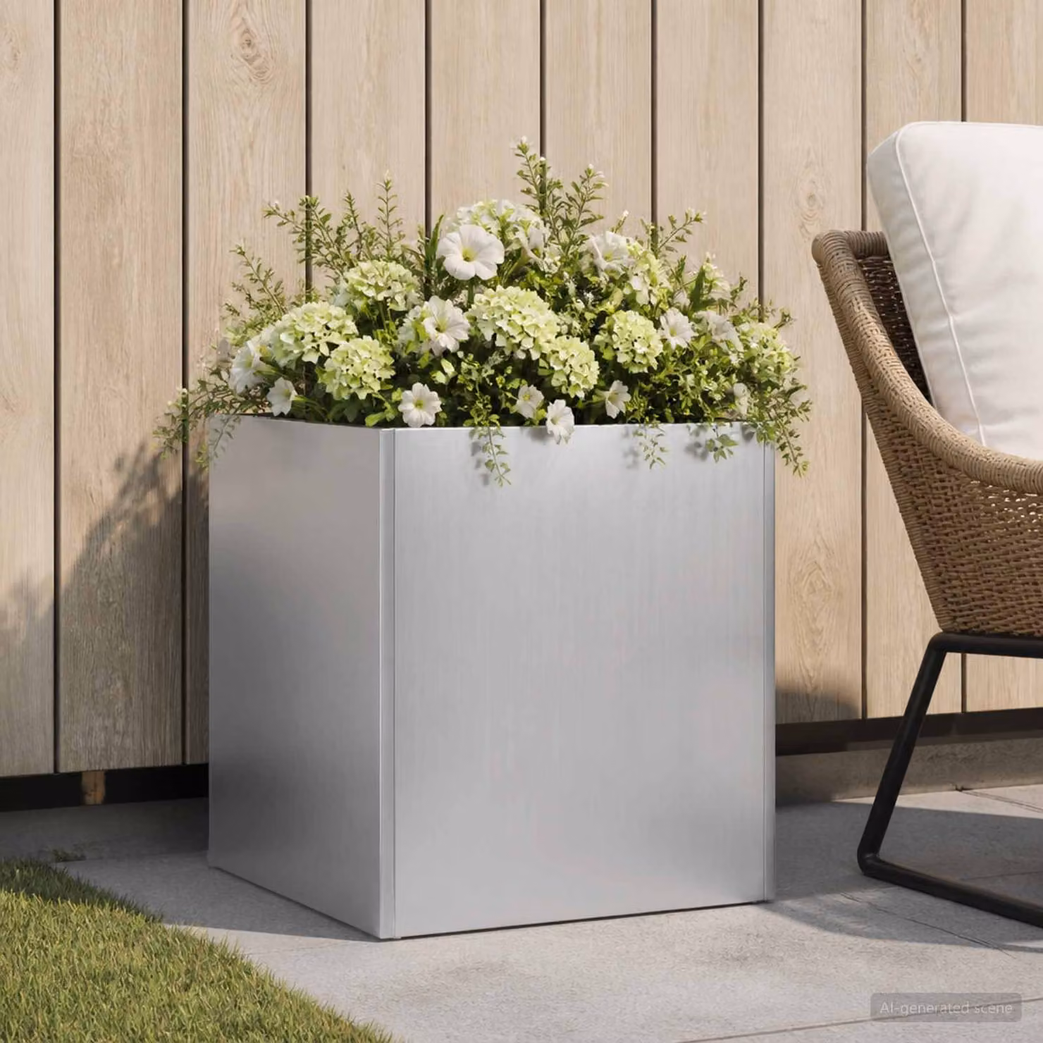 Vaso da giardino vidaXL in acciaio zincato argento L/P/H: 35 x 35 x 35 cm