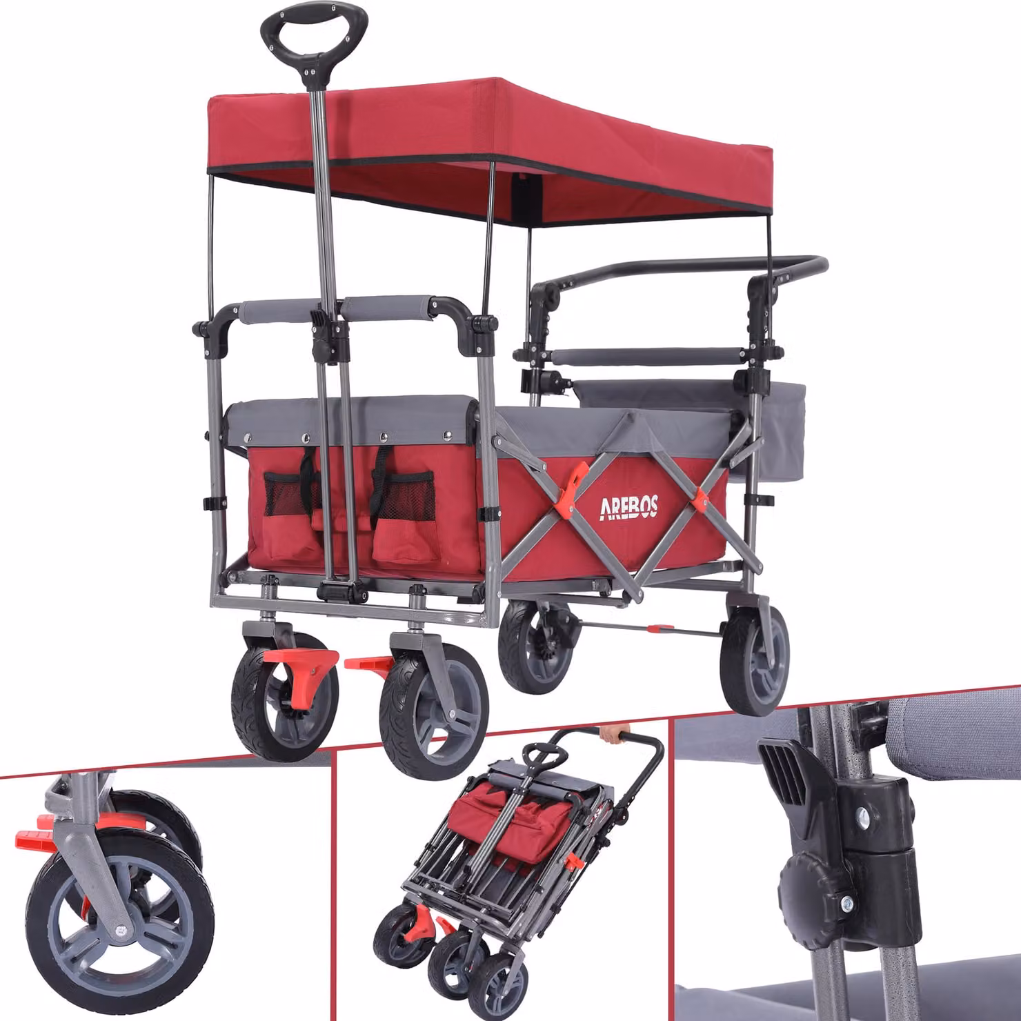 Carrello da trasporto AREBOS 100 kg di portata | pieghevole, con tetto rosso