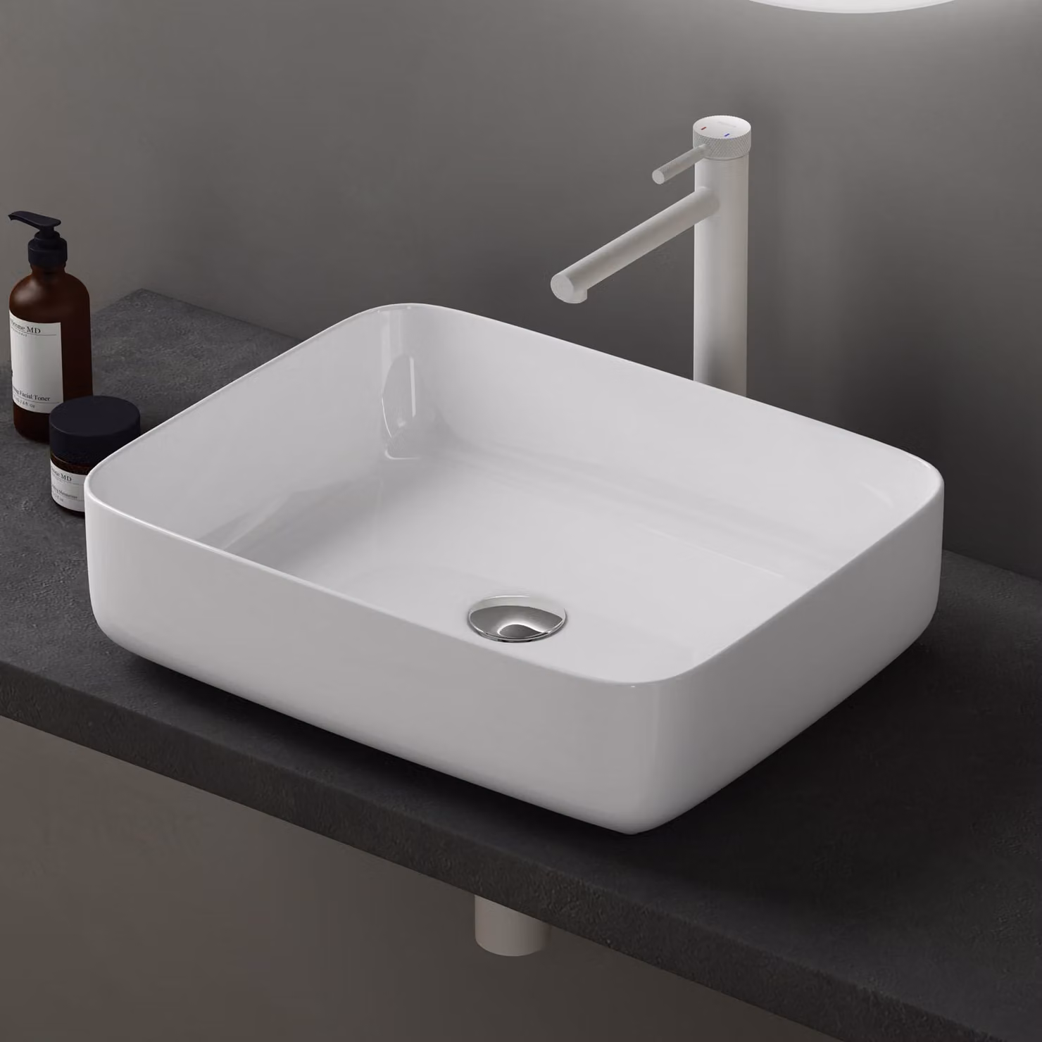 doporro Lavabo da Appoggio in Vetroceramica Lavabo Bagno Rettangolare Lavandino con Bordo Sottile 50x40x13,5 cm Bianco Lucido Lavamani Lavello senza Foro Rubinetto per Guardaroba Bagno Brš¹ssel106