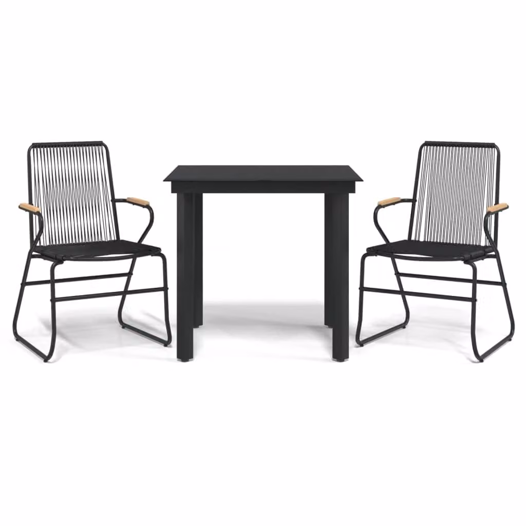 Set da Pranzo da Giardino 3 pz Nero in Rattan PVC