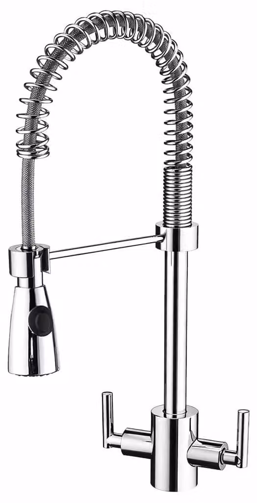 Miscelatore da cucina cromato, con doccetta estraibile, due manopole, in ottone, altezza 530 mm