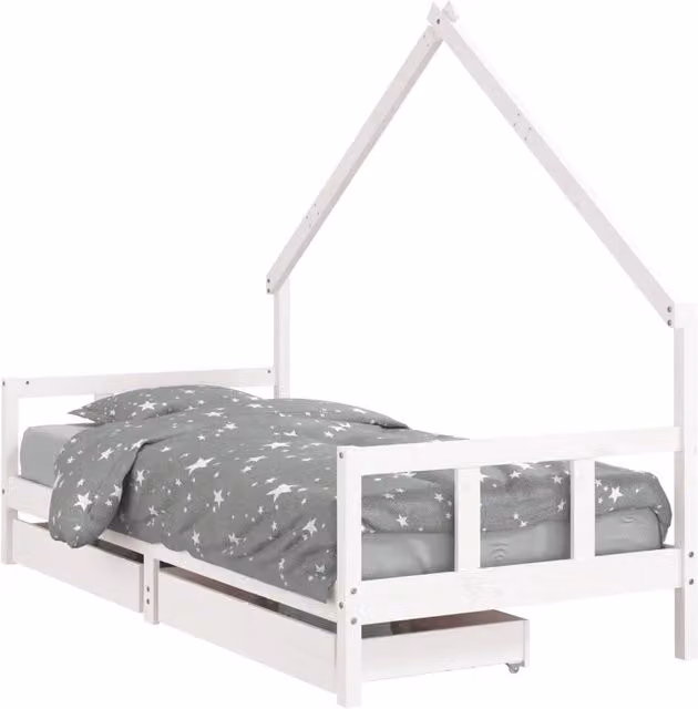Giroletto Bambini | Letto Infantile | Lettino con Cassetti Bianco 90x190 cm Massello Pino