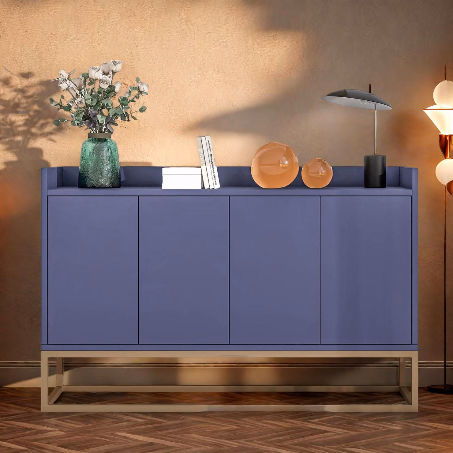 Credenza UnboxG 120x30x80 cm blu con 4 ante, mobile contenitore per soggiorno, sala da pranzo o ingresso – Mobile contenitore moderno, stabile e versatile