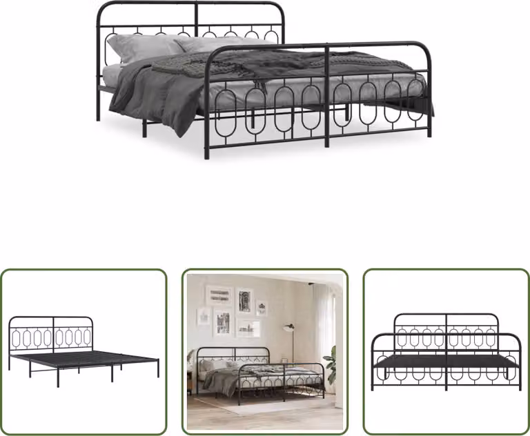 The Living Store Struttura letto con testiera e pediera in metallo nero 183x213 cm