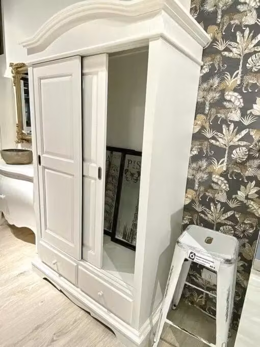 Armadio Shabby Chic Mobili 2G in Legno di Pino Bianco con 2 Ante Scorrevoli e Cassetti L: 122 cm, P: 60 cm, H: 200 cm – 3