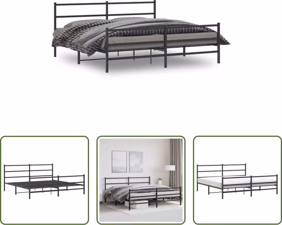 The Living Store Struttura letto con testiera e pediera in metallo nero 183x213 cm