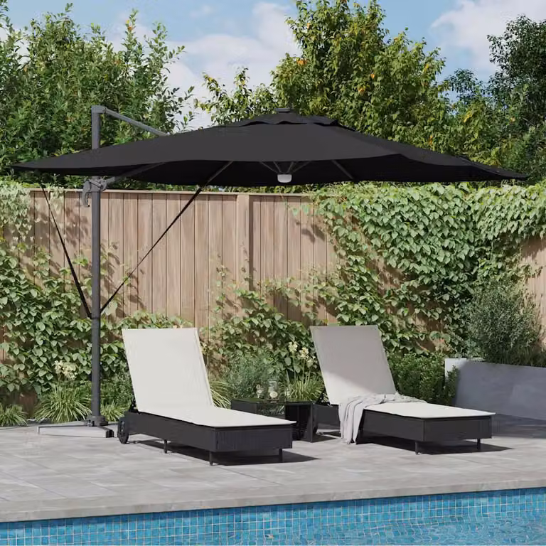 Parasole a braccio mobile vidaXL Roma Nero, L: 286 cm, P: 284 cm, H: 270 cm, in alluminio e poliestere