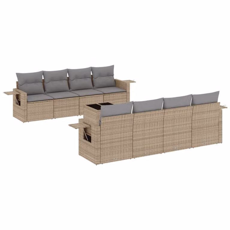 Set Divano da Giardino 9 pz con Cuscini Beige in Polyrattan