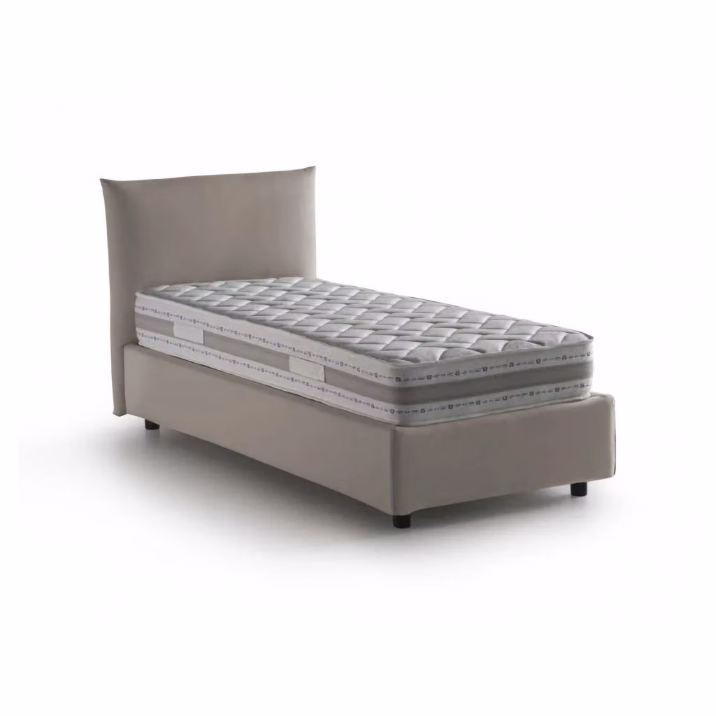 Letto singolo contenitore Azeglio di Talamo Italia con rivestimento in tessuto e materasso incluso, colore beige, L 80 x P 190 cm – 2