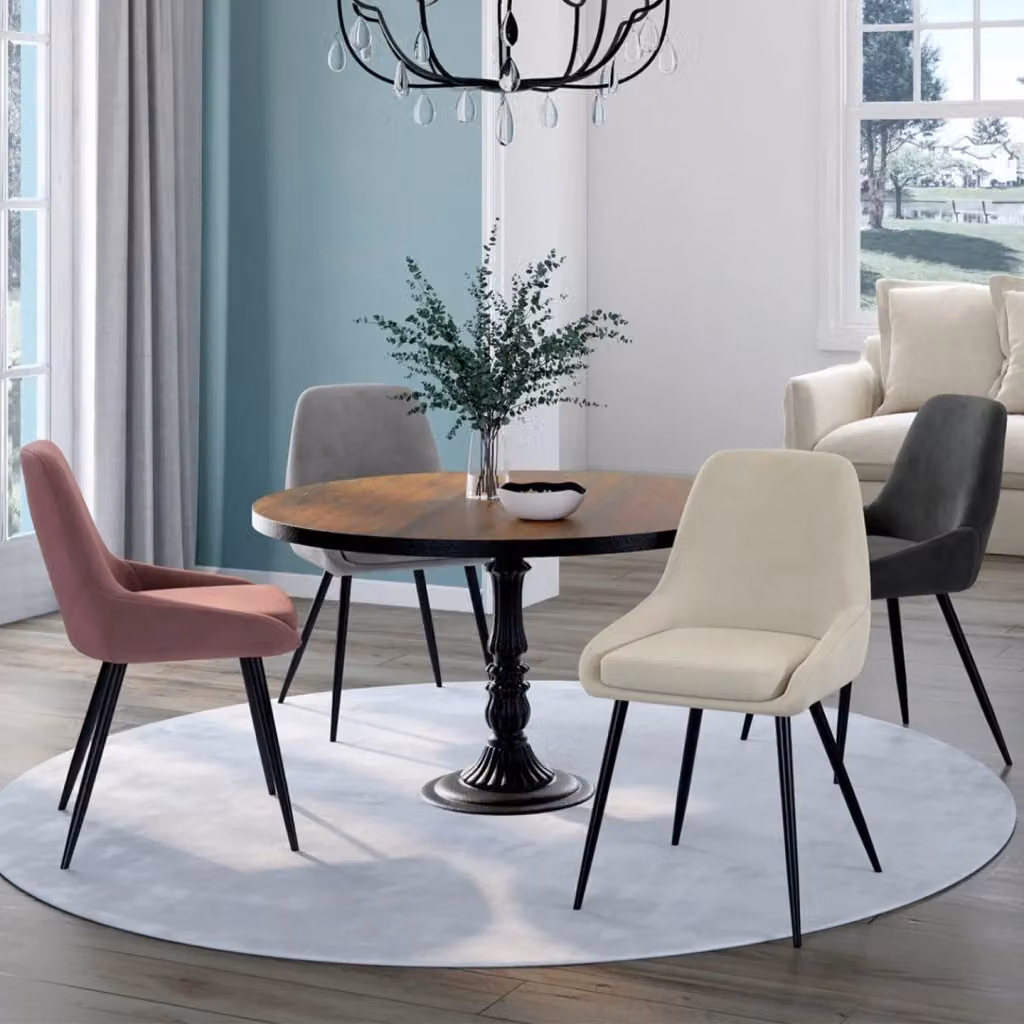 Set di 4 sedie THALYA IDMarket in velluto con braccioli, colori misti crema, grigio chiaro, grigio scuro e rosa – 2