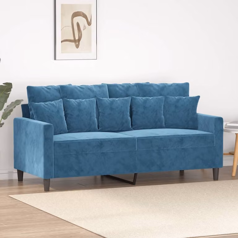 Divano a due posti, modello "Exclusive", colore blu, rivestito in velluto, dimensioni 140 cm