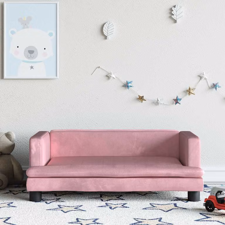 vidaXL Divano per Bambini Rosa in Velluto L: 80 cm, P: 45 cm, H: 30 cm