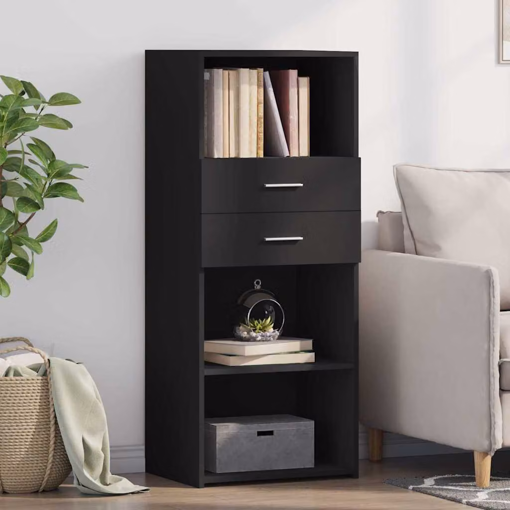 Credenza moderna vidaXL in legno nero opaco, sospesa a parete, L 50 cm x P 42,5 cm x H 124 cm