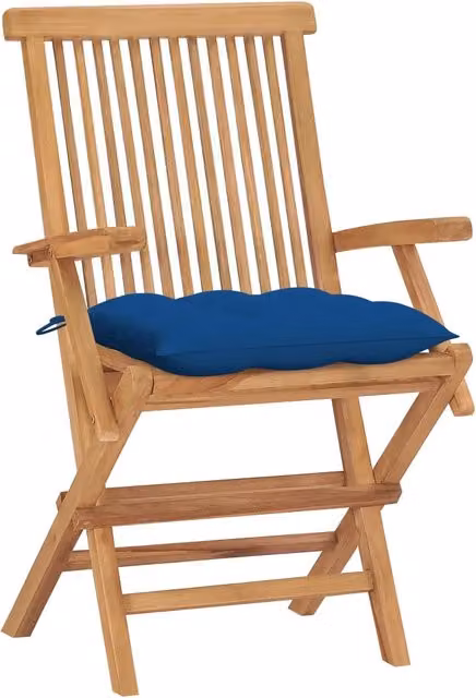 Sedie da Giardino con Cuscini Blu 4 pz | Sedie da Esterno Legno Massello di Teak