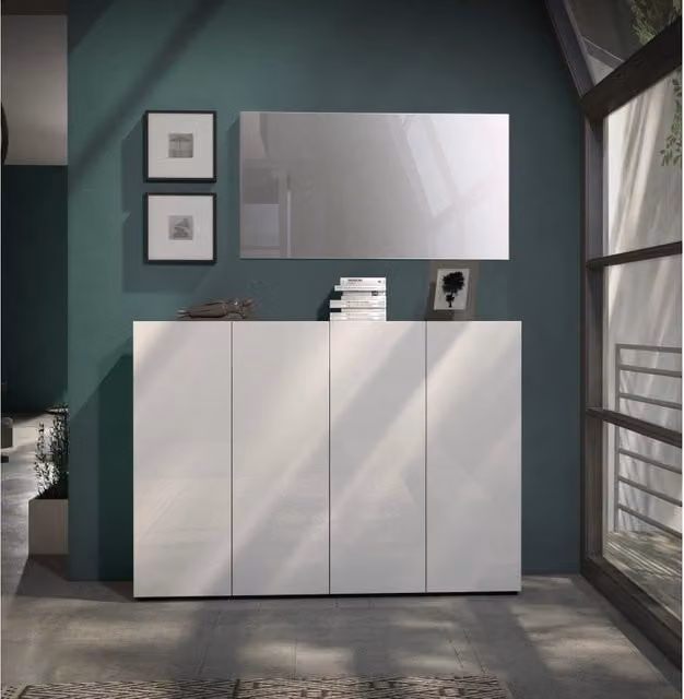 Scarpiera a 4 ante con 5+5 ripiani MISTER made in Italy - Bianco