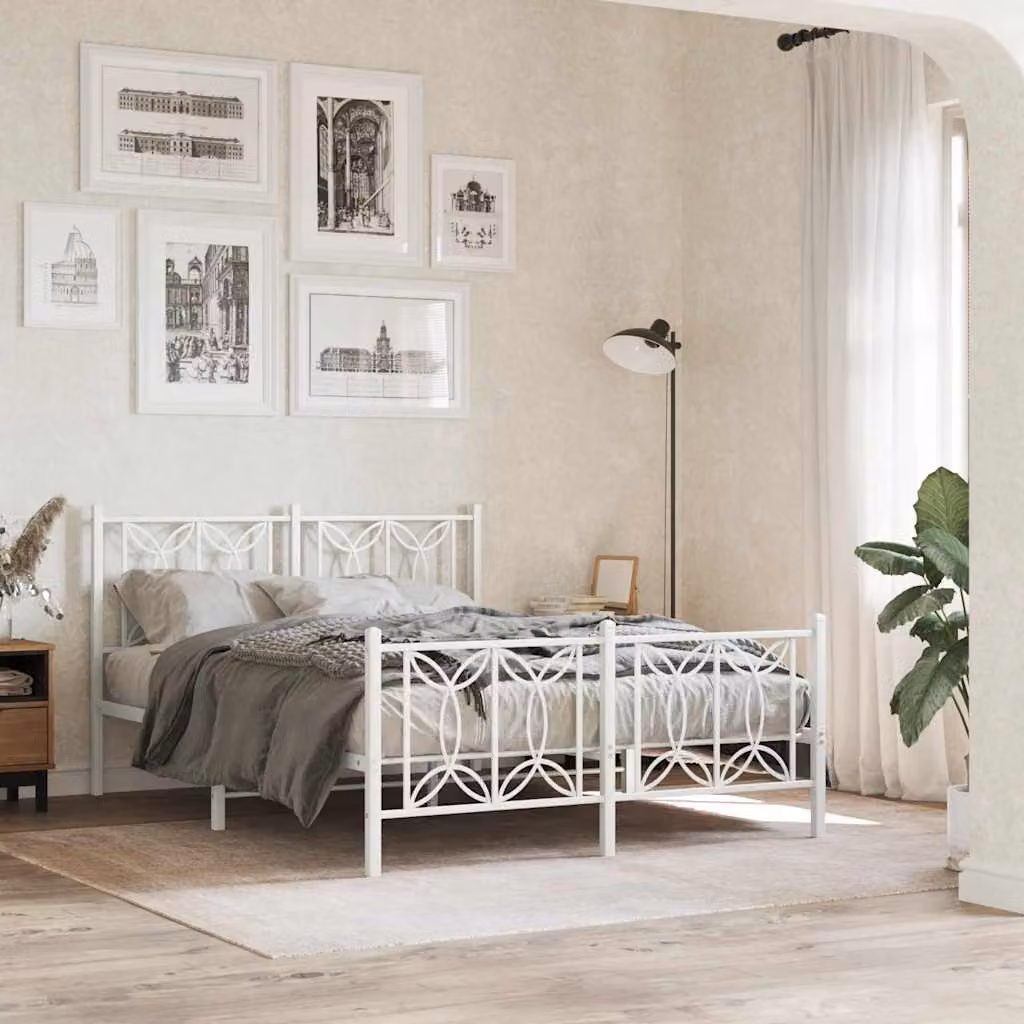 vidaXL Giroletto con Testiera e Pediera in Metallo Bianco L: 142 cm, P: 196 cm, H: 90 cm