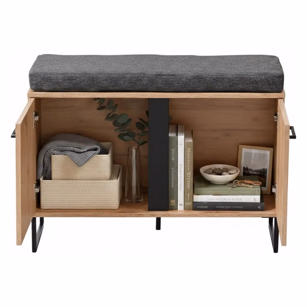 Mobile da ingresso Roascio DMORA in legno rovere marrone con seduta integrata L: 84.5 cm, P: 35 cm, H: 59.5 cm – 2