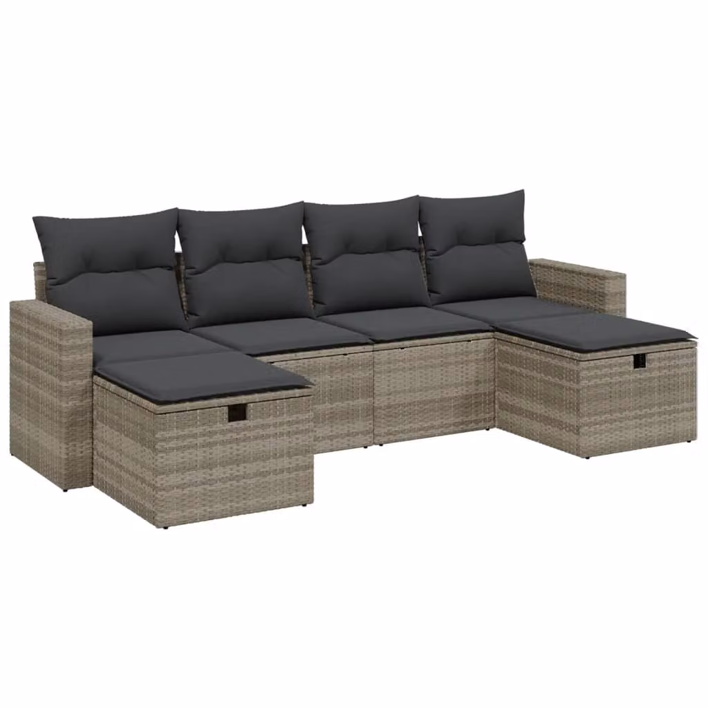 Set Divano da Giardino 6pz con Cuscini Grigio Chiaro Polyrattan