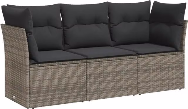 Set Divani da Giardino 3 pz | Set Salotto da Giardino con Cuscini Grigio in Polyrattan