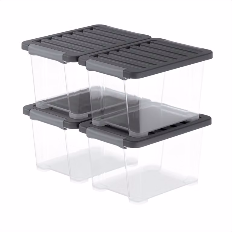 Set di 4 contenitori Rotho Core Pro con coperchio, capacità 15 litri, ermetici, trasparenti