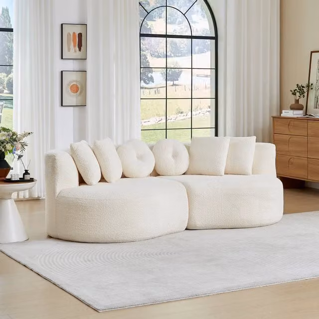 Divano modulare 2 moduli con schienale continuo in chenille beige