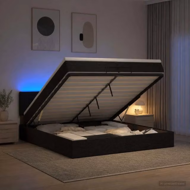Letto Ottomano con Materasso Ibrido e Illuminazione LED vidaXL, Colore Nero e Bianco, L/P/H: 200 x 200 x 88 cm