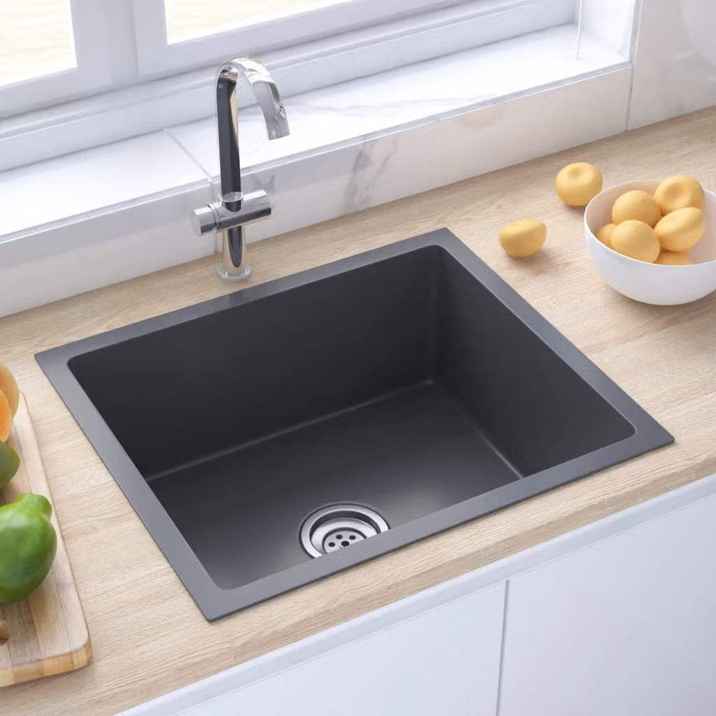 The Living Store Lavello da incasso a mano in acciaio inox nero