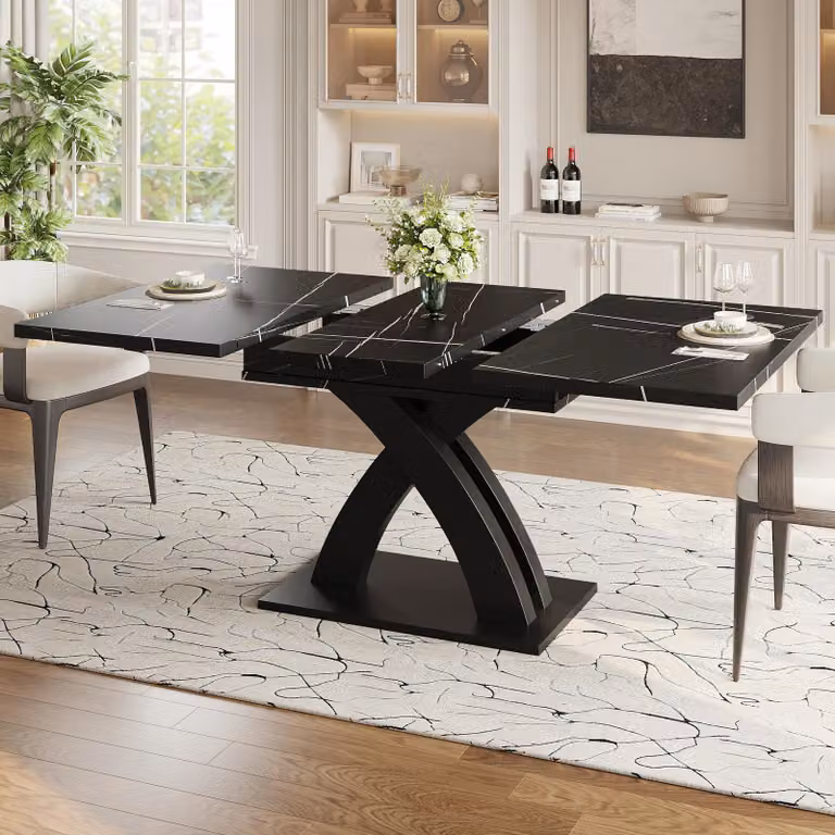 Tavolo da pranzo Flieks Tavolo da sala da pranzo con piano allungabile, tavolo da cucina rettangolare con gambe a X, 120-160x80x76cm, nero