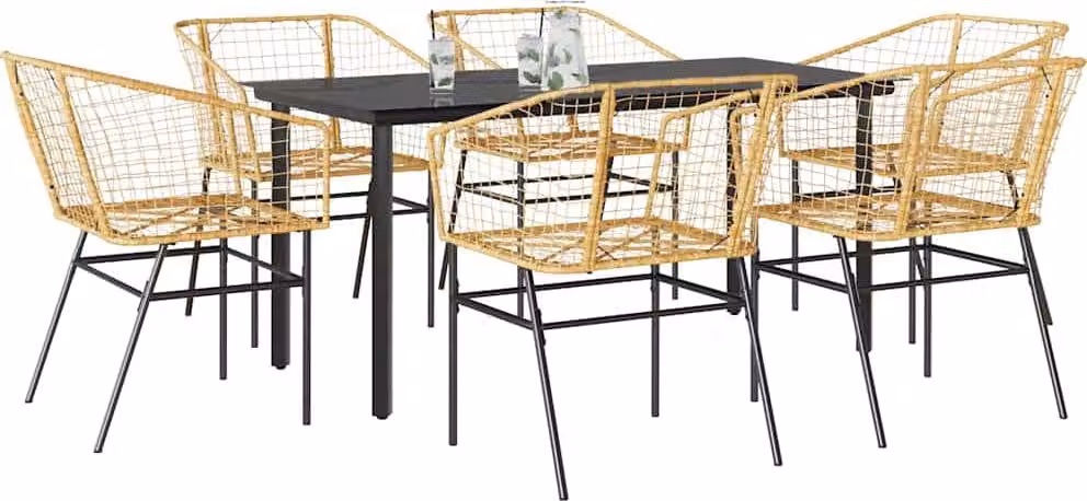 Maison Exclusive - Set Pranzo da Giardino 7pz Marrone Polyrattan Vetro