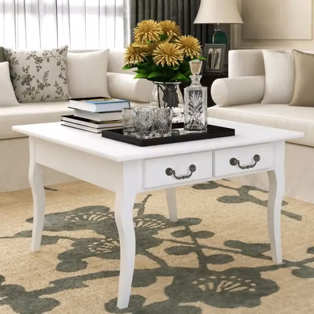 Tavolino da Salotto con 4 Cassetti-Tavolino da soggiorno Bianco