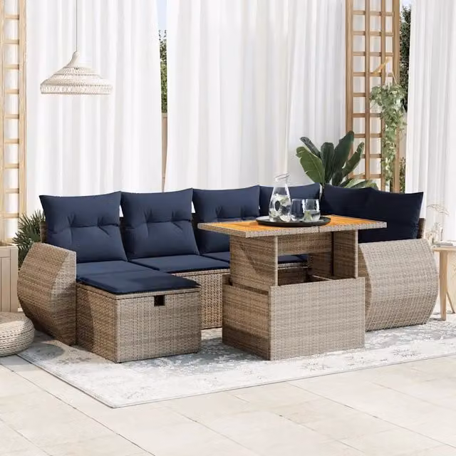 Set Divani Giardino 7 pz con Cuscini Marrone Polyrattan Acacia 3328062